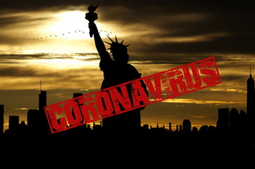 New York und Stempel Warnung vor Coronavirus