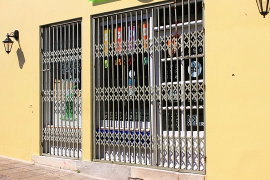 Athens, Greece, March 21 2020 - Closed shop due to Coronavirus quarantine measures.