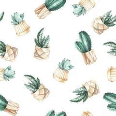 Printed roller blinds Plants in pots seamless pattern cacti in flower pots