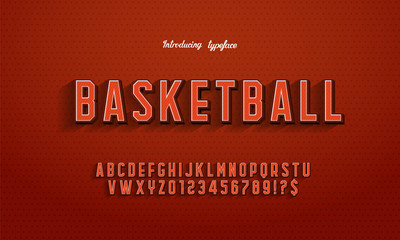 'Basketball' Vintage 3D Octagonal Alphabet. Retro Basketball Typeface. Sport Jersey Font. Vector Illustration.