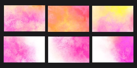 Set of bright colorful nebula for business or name card template with water color background.