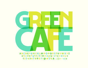 Vector modern logo Green Cafe. Transparent bright Font. Creative Alphabet Letters and Numbers