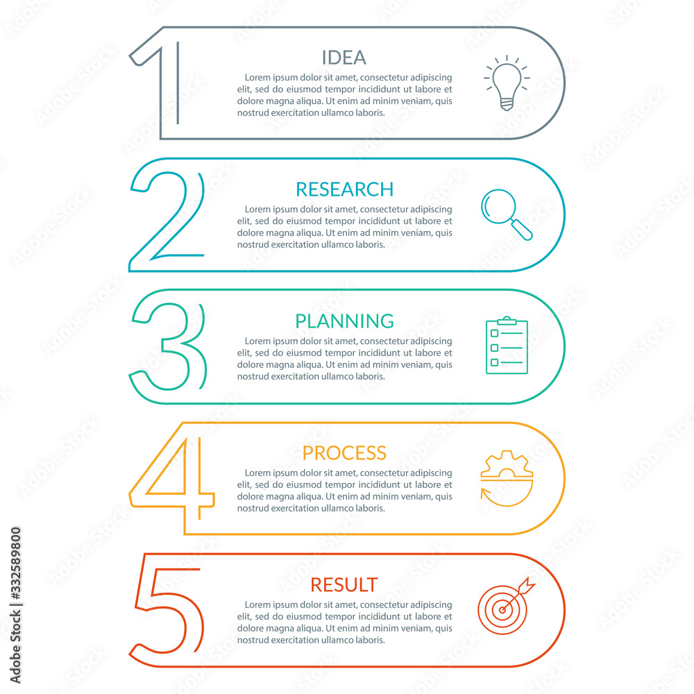 Poster 5 steps info graphic with business icons and copy space. infographics template with outline numbers.