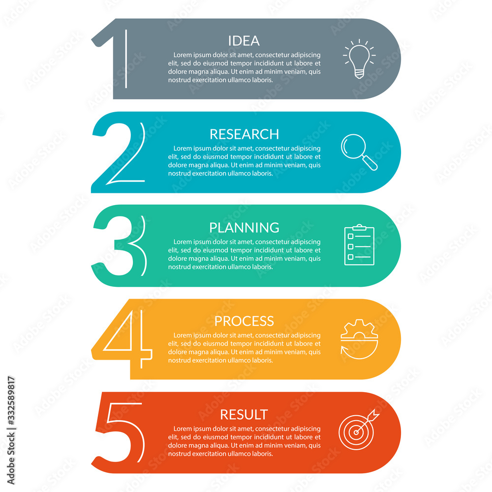 Poster 5 steps info graphic with business icons and copy space. infographics template with outline numbers.