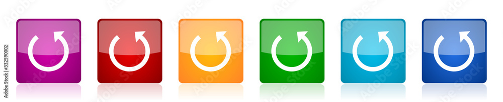 Fototapete rotate icon set, colorful square glossy vector illustrations in 6 options for web design and mobile 