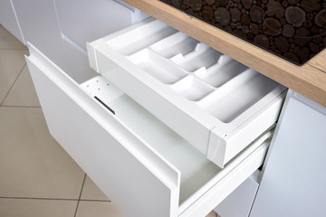Solution for placing kitchen utensils in modern kitchen - horizontal sliding pullout drawer shelves...
