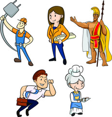 Different jobs character people. Colored Vector mascot logo premium image