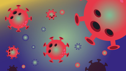 virus cells. viruses coronavirus cells,Covid-19 on  blue and yellow  background. 