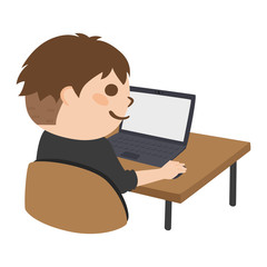 自宅でパソコンを使って仕事をしている男性のイラスト。
