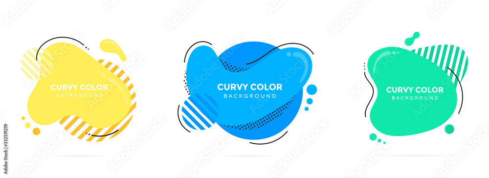 Aufkleber 3 modern liquid abstract element shape memphis style design fluid vector colorful illustration set. 