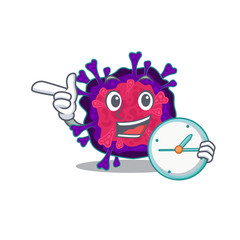 Cheerful nyctacovirus cartoon character style with clock