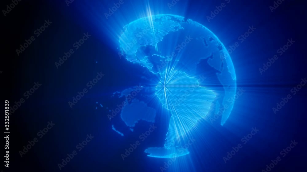 Wall mural blue globe rays background loop