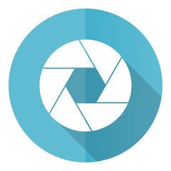 Photo shutter blue round flat design vector icon isolated on white background, camera, photography illustration in eps 10