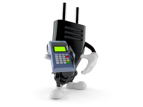 Electric plug character holding credit card reader