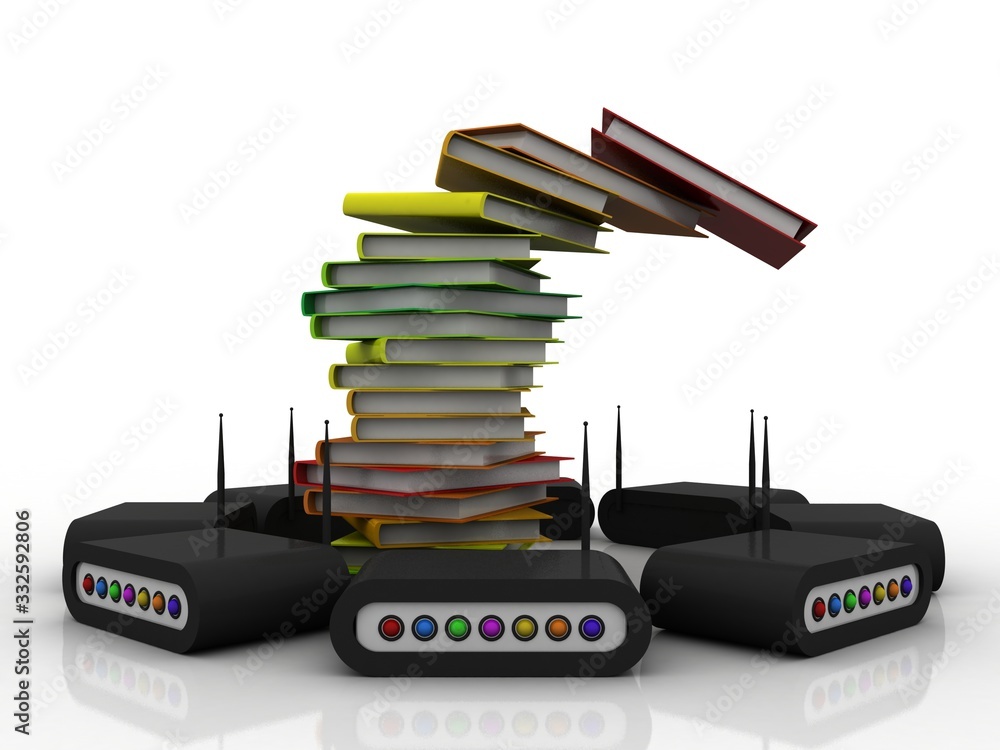Poster 3d rendering books with modem