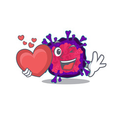 A romantic cartoon design of nyctacovirus holding heart