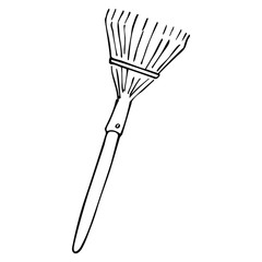 Plastic rake on a stick. Garden tool element isolated on a white background. Vector illustration