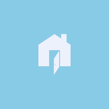  Abstract Vector Graphic Illustration Of A House With A Roof, Chimney And Open Door