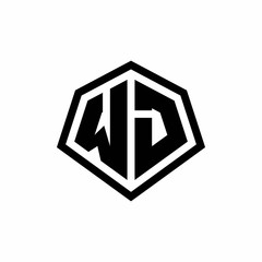 WJ monogram logo with hexagon shape and line rounded style design template