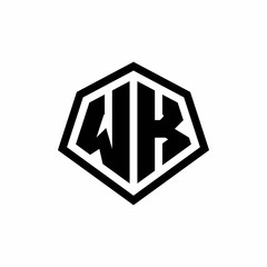 WK monogram logo with hexagon shape and line rounded style design template