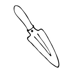 Garden shovel for sowing seeds and picking seedlings. Isolated object on a white background. Simple vector illustration.