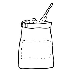 Soil, earth in a bag for sowing seeds and collecting seedlings. Isolated object on a white background. Simple vector illustration.