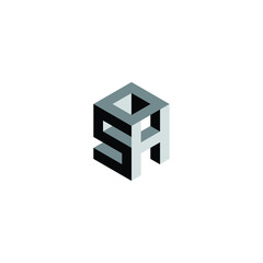 Abstract graphic vector illustration of three isometric letters S, H, O