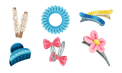 Hair clips and Clasps Isolated on White Background Vector Set