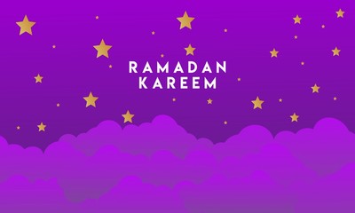 Ramadan Kareem Horizontal Banners with the Moon and stars, 3D Paper, Clouds and Stars on the Background of the Night Sky, Vector illustration, Vector Lantern. Place for Your Text.
