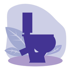 Fototapeta premium Toilet with tropical leaves as a concept of hygiene and cleanliness, vector stock illustration with WC room and toilet silhouette