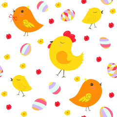 Easter vector seamless pattern of chickens. 