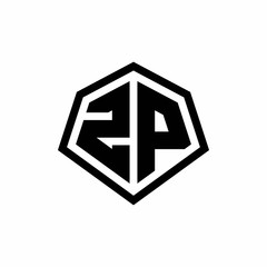 ZP monogram logo with hexagon shape and line rounded style design template