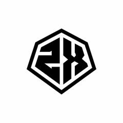 ZX monogram logo with hexagon shape and line rounded style design template