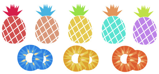 set of fresh fruits or pineapple in each color 