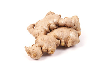 Ginger root isolated on a white background. Seasoning in the kitchen. Side view.