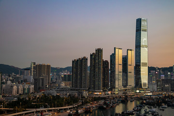  Aerial View Of Hong Kong city At Sunset