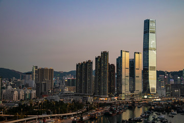Obraz premium Aerial View Of Hong Kong city At Sunset