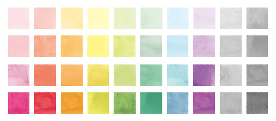 Vector set of rainbow watercolor square shapes. 水彩のベクター四角セット	
