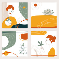 Modern collage style abstract design with woman in warm colors
