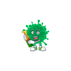 mascot cartoon design of coronavirus pneumonia with bottle of beer