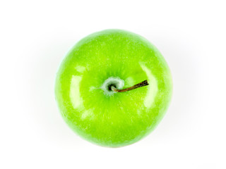 Green apple on white background isolate. Top view