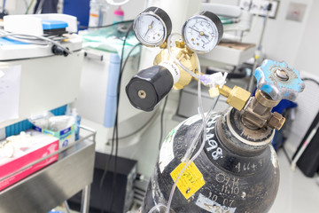 Oxygen cylinder medical in operating room.