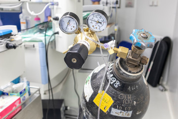 Oxygen cylinder medical in operating room.