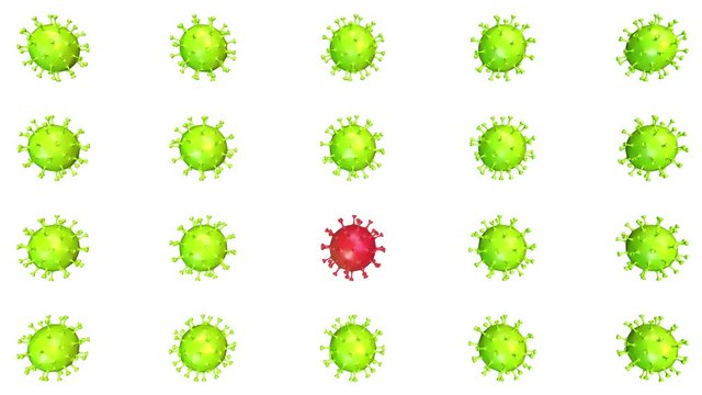 Cartoon novel coronavirus 2019-nCov isolated on white background. Abstract digital cells form microbe or bacteria. Medical concept design. Loop 3d animation.
