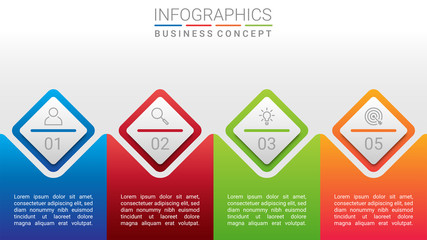 Business data visualization, infographic template with 4 steps on gray background, vector illustration