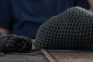 Woman hands knitting crochet.Crochet hook