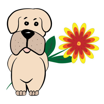 Happy cartoon dog, funny vector image of favorite pets