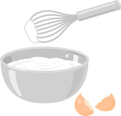 ボウルに入ったメレンゲと泡だて器