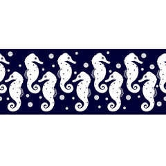 Seahorse. Vector seamless horizontal border.  Can be used for wallpaper, textile, invitation card, wrapping, web page background.