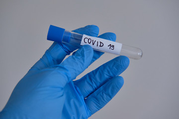 Obraz premium Test tube prepared for coronavirus test of patient suspect for COVID-19 disease.